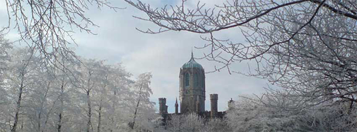NUIG Clocktower with frosty trees